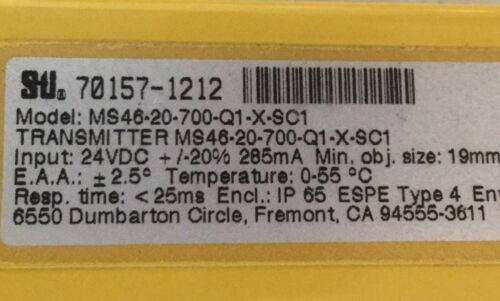 STI Mini Safe 4600 Series 70157-1212 Light Curtain Transmitter