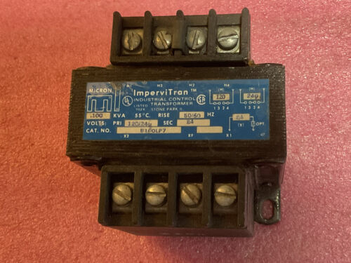Micron Impervitran B100LP7 Industrial Control Transformer Pri 120/240 Sec 24
