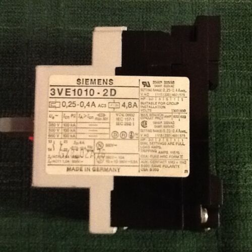 Siemens 3VE1010-2D Manual Motor Starter .25A-.4A