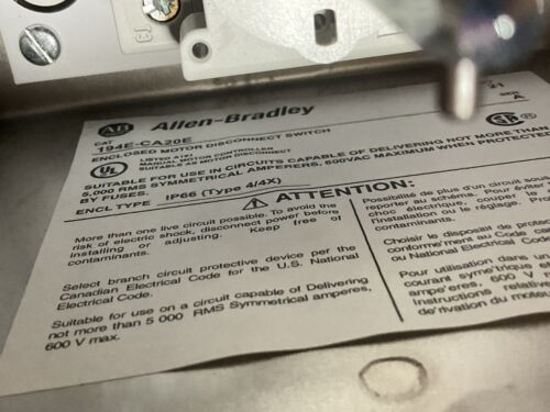 Allen-Bradley 194E-CA20E Disconnect Switch Enclosure - Image 4