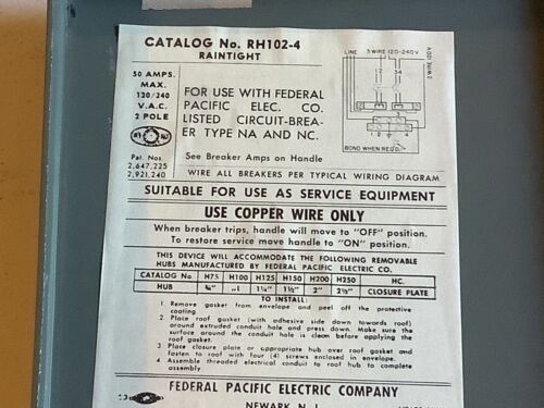 Federal Pacific Electric RH102-4 Raintight 50A Enclosure - Image 4