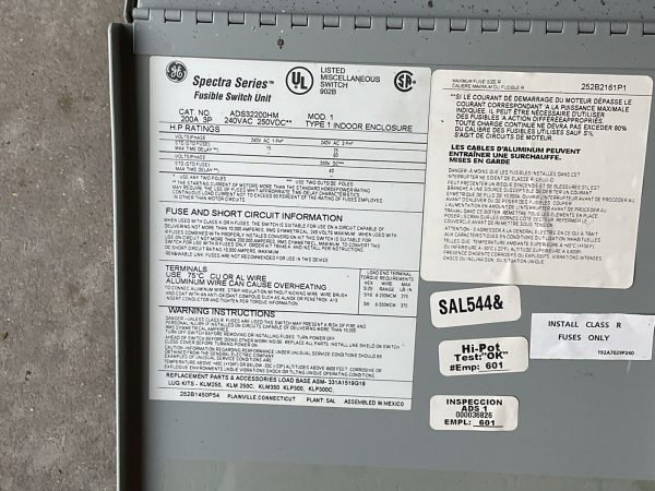 GE Spectra ADS32200HM 200A 240V 3PH Fusible Main Switch Unit - Image 7