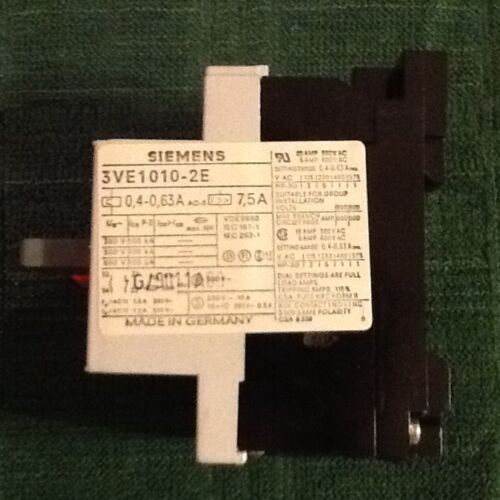 Siemens 3VE1010-2E Manual Motor Starter .4A-.63A