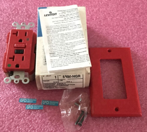 Leviton 6898-HGR Ground Fault Circuit Interrupter Hospital Grade 20A Red