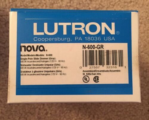 LUTRON N-600-GR NOVA, SINGLE-POLE SLIDE DIMMER, 600W, GRAY - Image 4